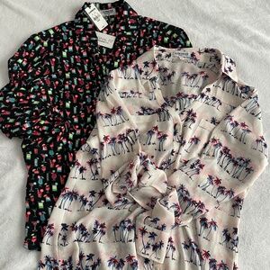2 Express Portofino Blouses Palm Tree & Cocktail Print Medium